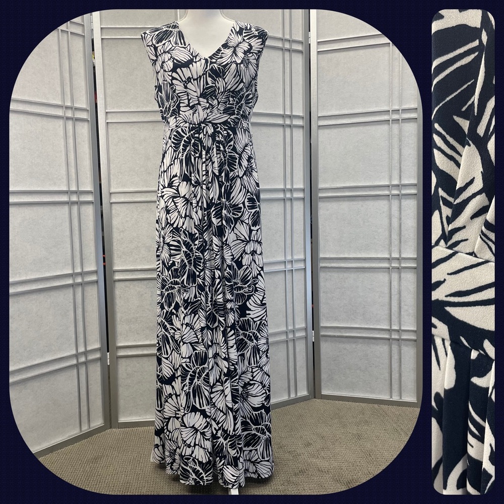 Dark Navy Floral Maxi Dress, Jones New York, Lg
